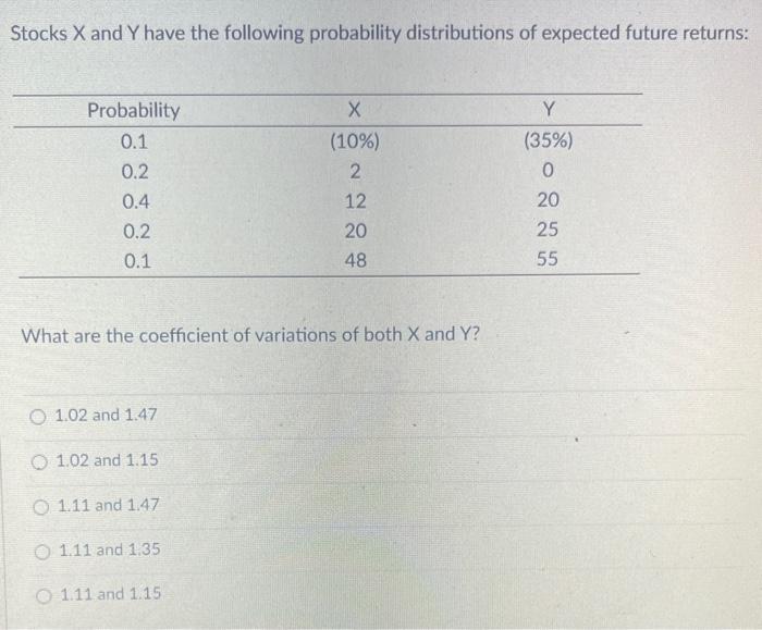 Solved Stocks X And Y Have The Following Probability | Chegg.com