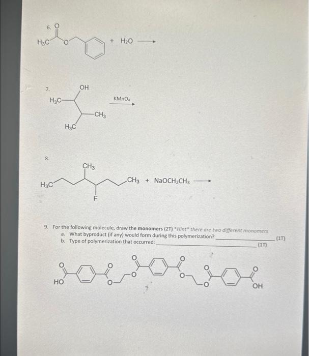 Solved Organic Reactions Assignment Complete The Following | Chegg.com