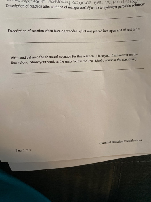 Balanced Equation For Hydrogen Peroxide And Manganese Iv Oxide
