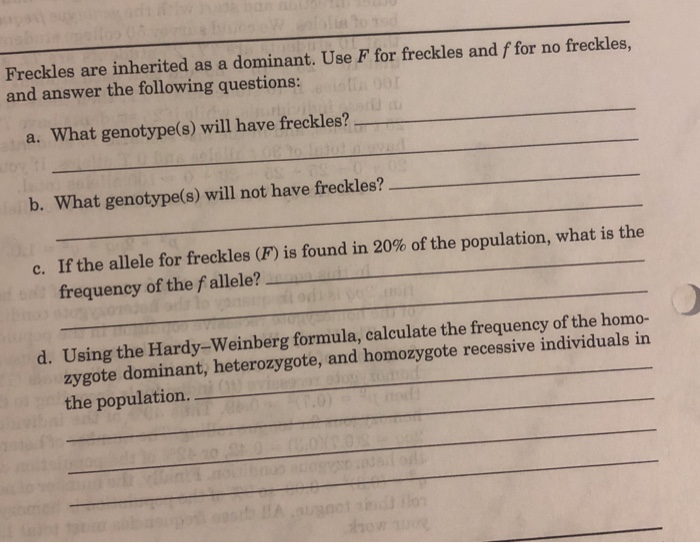 Solved Freckles are inherited as a dominant. Use F for | Chegg.com