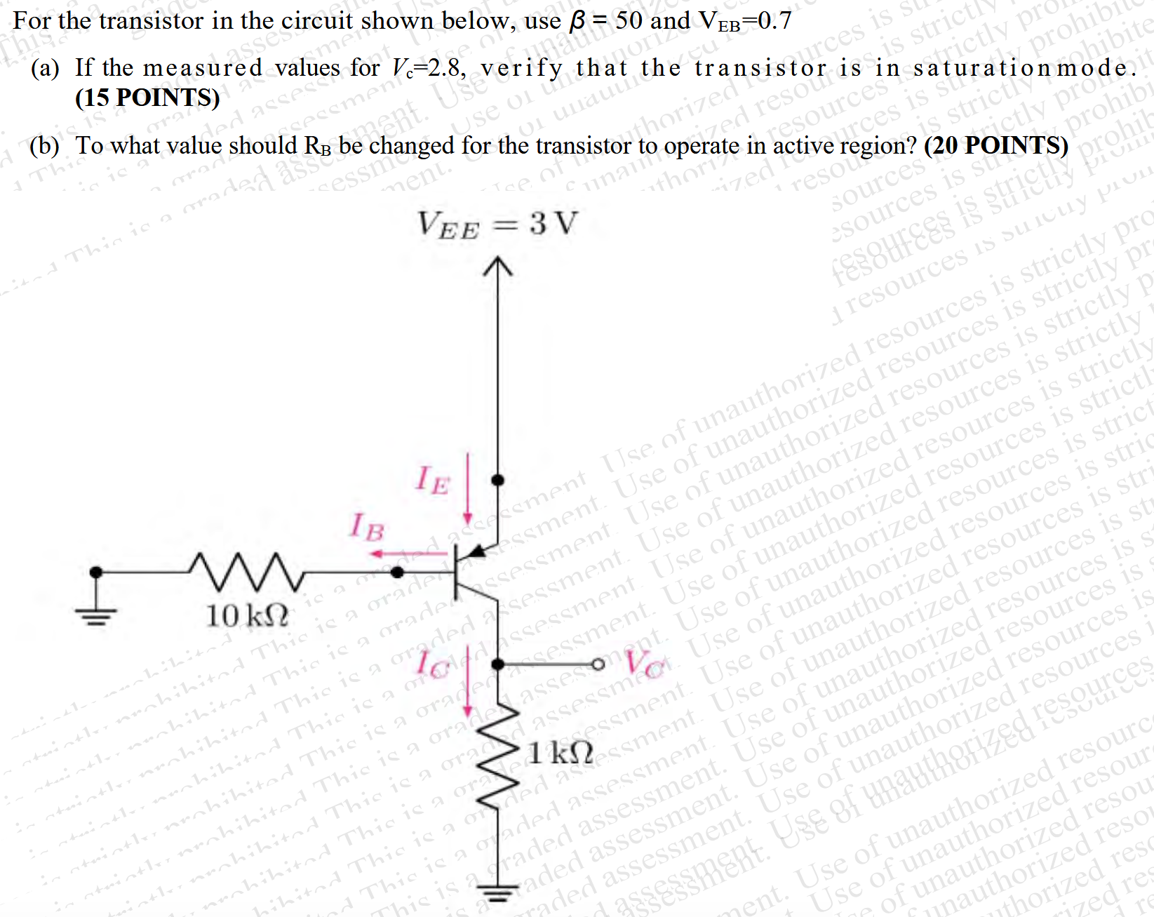 Solved For the transistor in ﻿the circuit shown below, use | Chegg.com