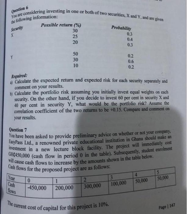 Solved Question 6 You Are Considering Investing In One Or | Chegg.com