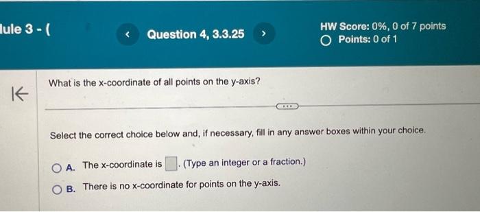 Solved What is the x-coordinate of all points on the y-axis? | Chegg.com