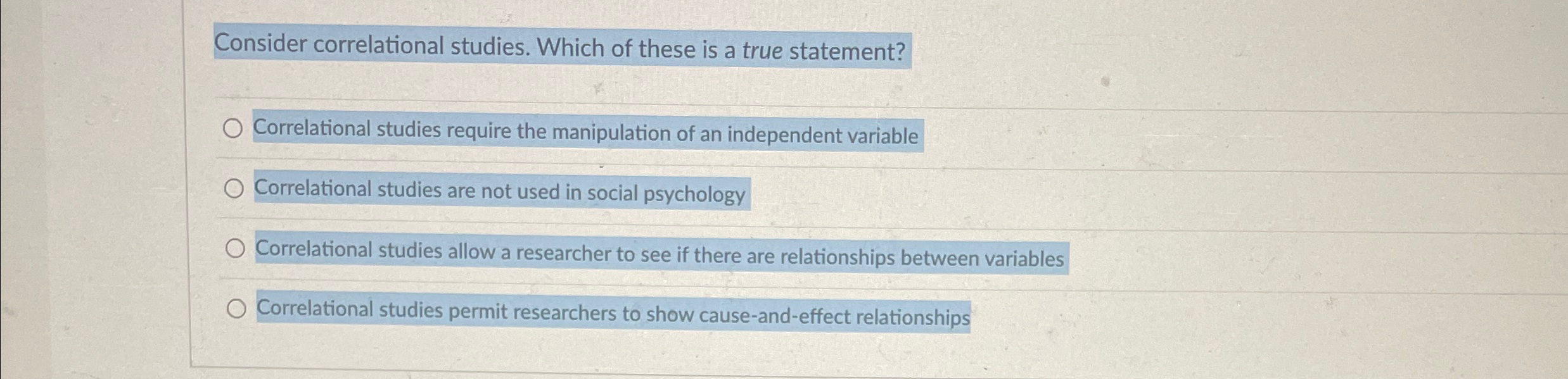 Solved Consider correlational studies. Which of these is a | Chegg.com