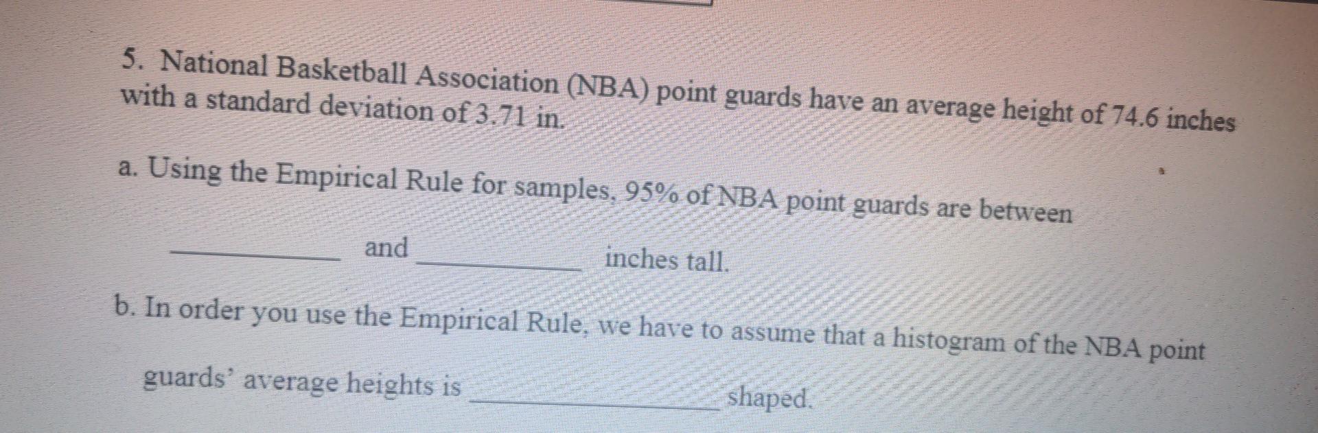 Solved 5. National Basketball Association (NBA) Point Guards | Chegg.com