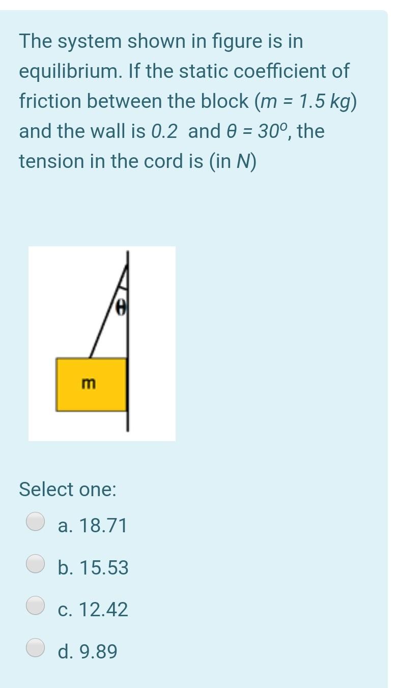 Solved The system shown in figure is in equilibrium. If the | Chegg.com
