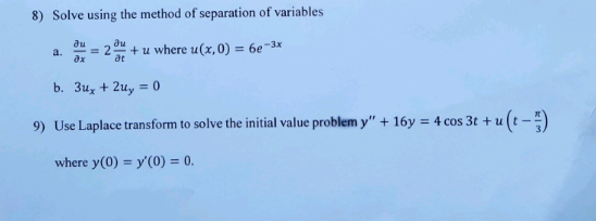 Solved 8) Solve using the method of separation of variables | Chegg.com