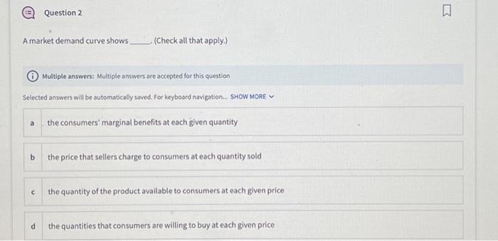 Solved A market supply curve shows (Check all that apply.) | Chegg.com