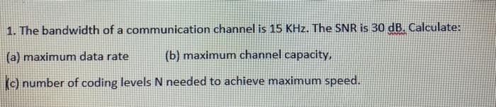 Solved 1. The bandwidth of a communication channel is 15 | Chegg.com