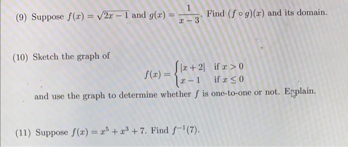 Solved 9 Suppose F X 2x−1 And G X X−31 Find F∘g X