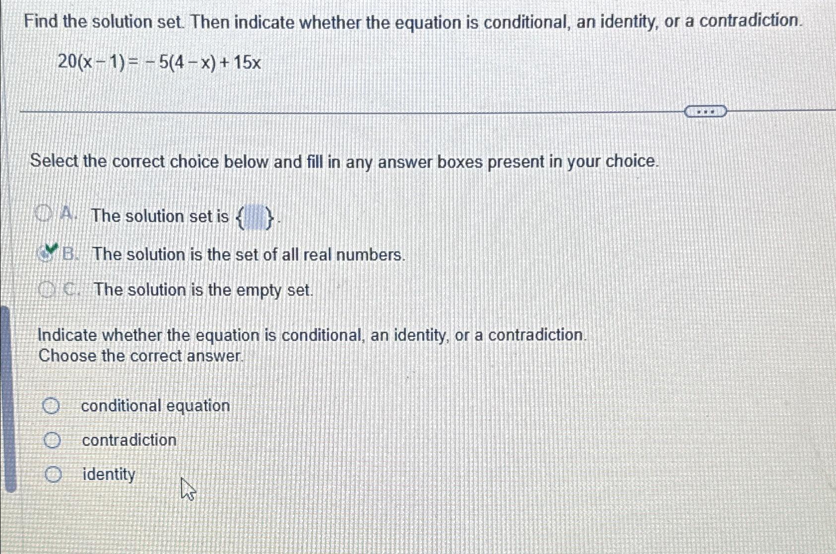 Solved Find the solution set. Then indicate whether the | Chegg.com