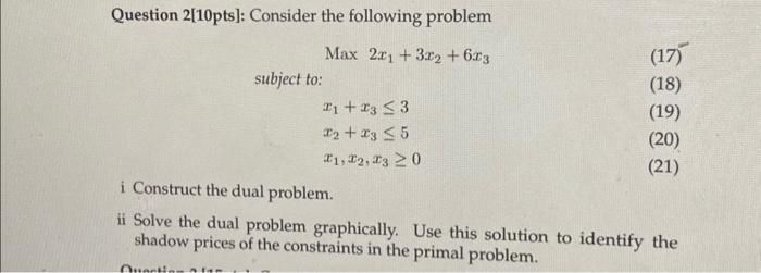 Solved Question 2[10pts]: Consider The Following Problem | Chegg.com