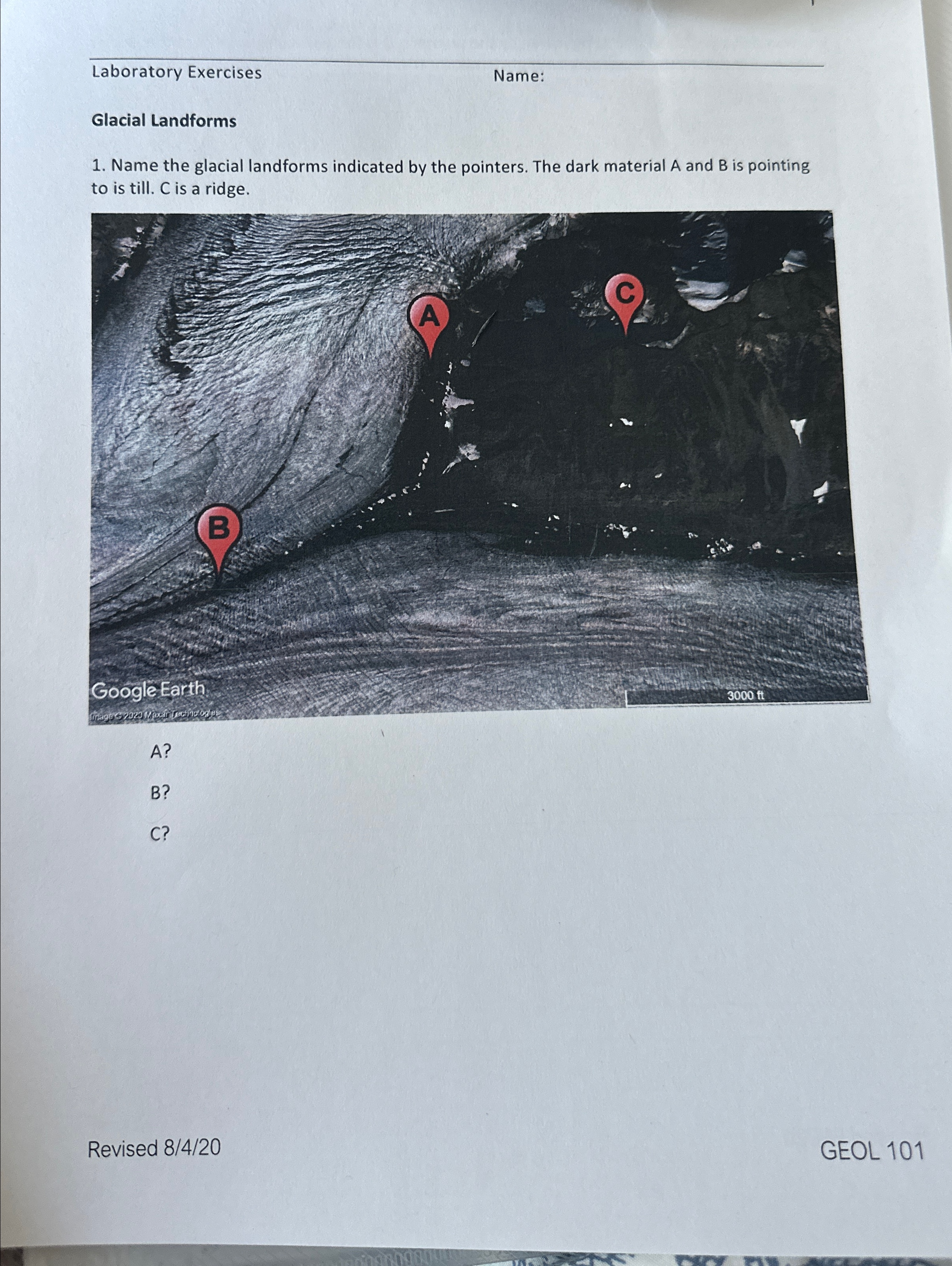 Solved Laboratory ExercisesName:Glacial LandformsName the | Chegg.com