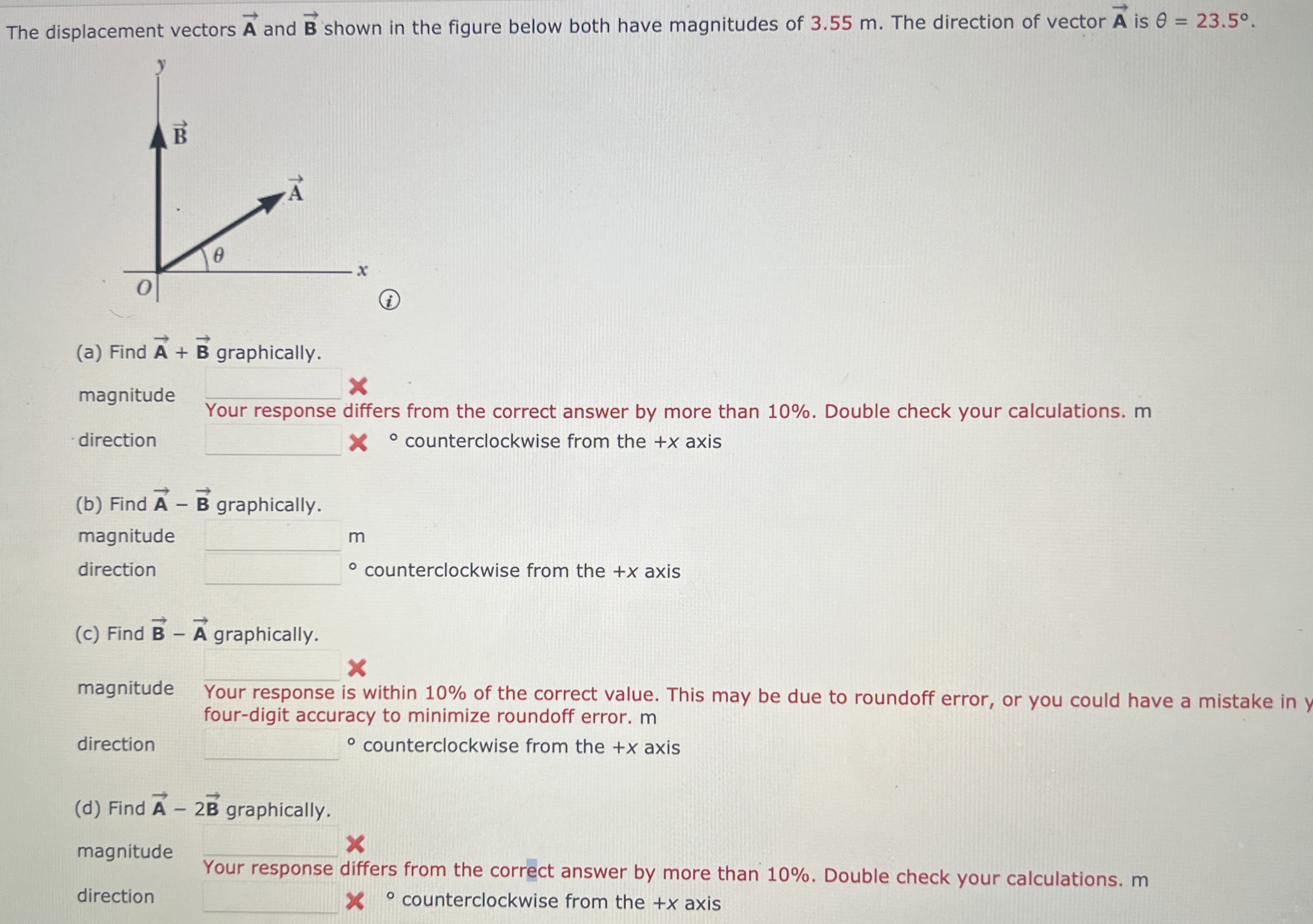 Solved The displacement vectors vec(A) ﻿and vec(B) ﻿shown in | Chegg.com image.