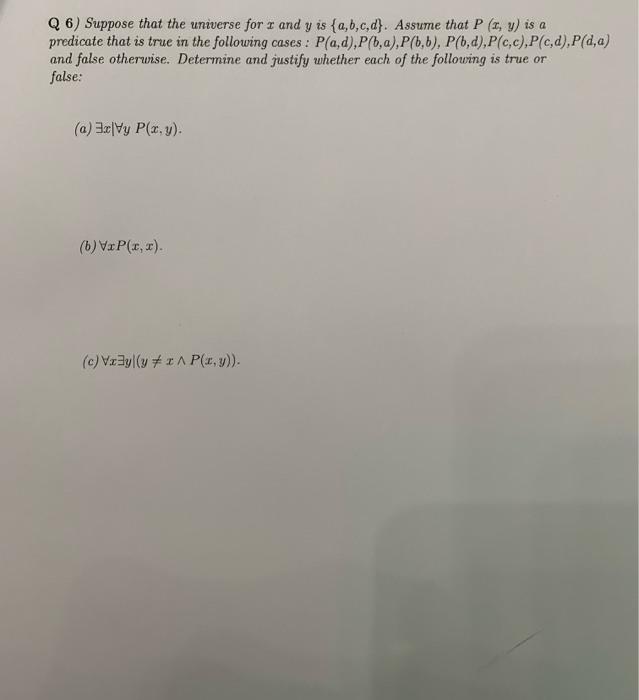 Solved Q 6 Suppose That The Universe For I And Y Is Chegg Com