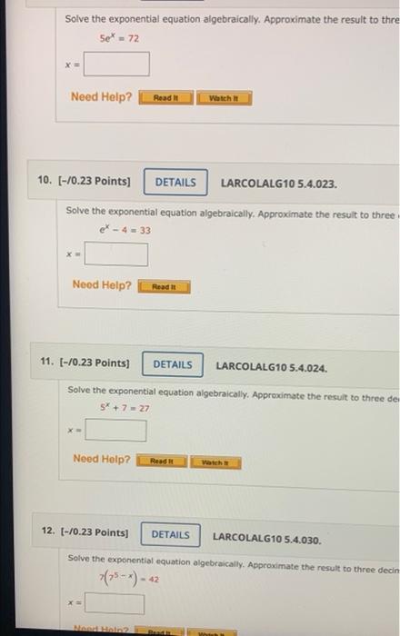 Solved Solve the exponential equation algebraically. | Chegg.com
