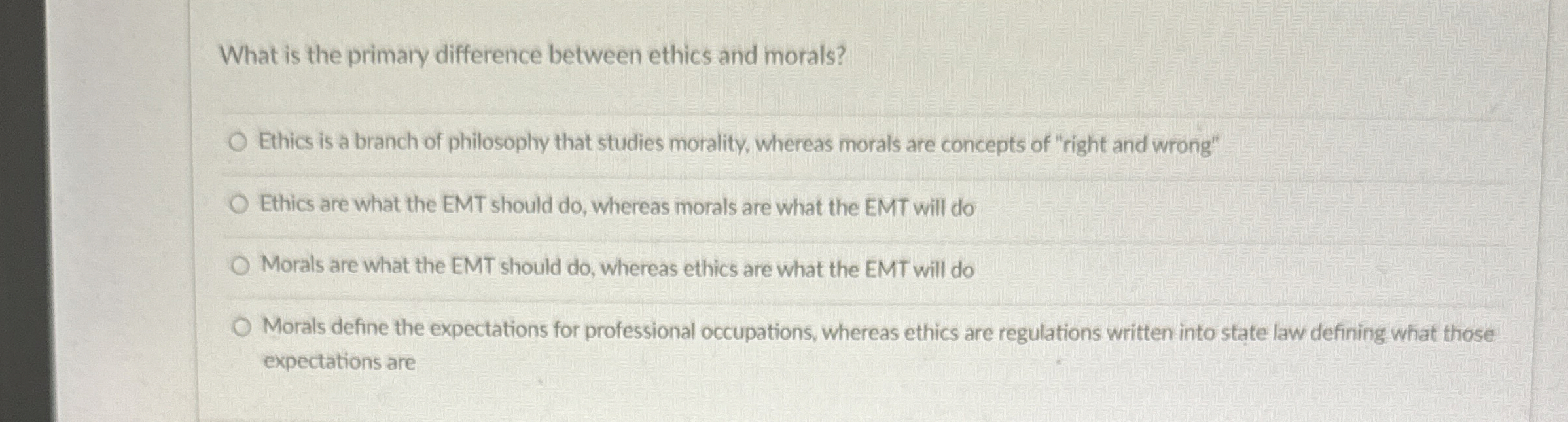 Solved What is the primary difference between ethics and | Chegg.com