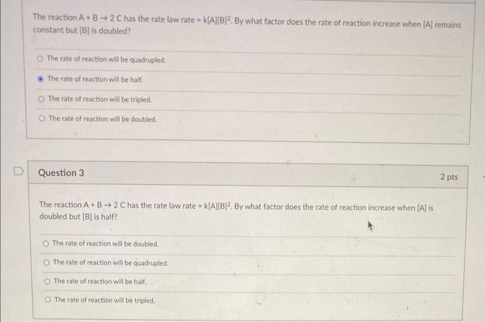 Solved The Reaction A B 2 C Has The Rate Law Rate k A B Chegg