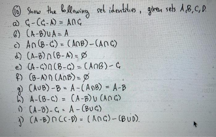 Solved Show The Following Set Identities, Given Sets | Chegg.com