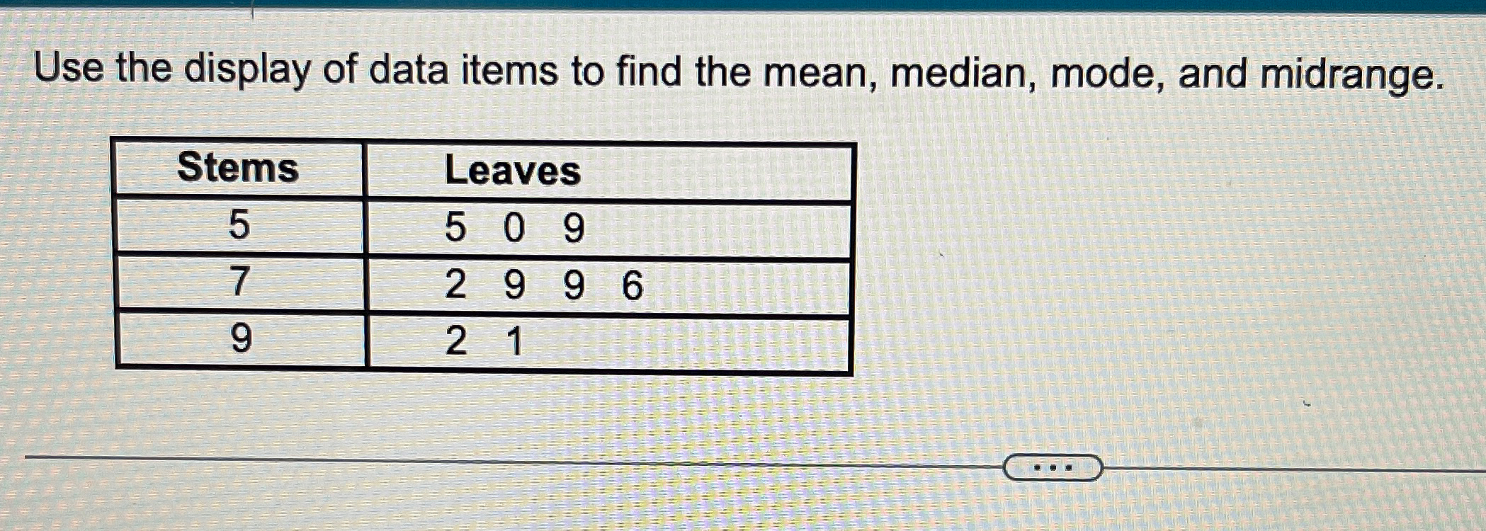 Solved Use the display of data items to find the mean, | Chegg.com