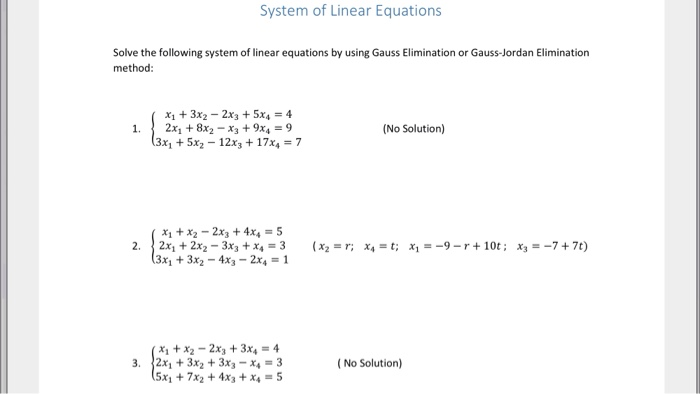 Solved System Of Linear Equations Solve The Following System 4531