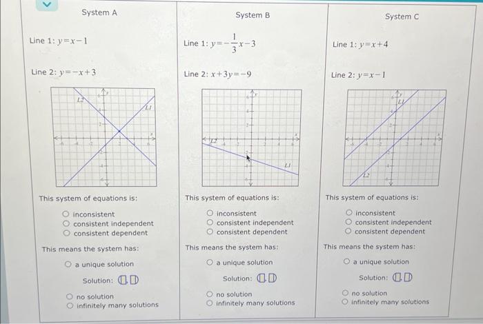 Solved For each system of linear equations shown below, | Chegg.com