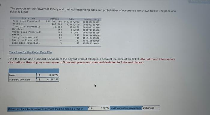 Solved The payouts for the Powerball lottery and their | Chegg.com