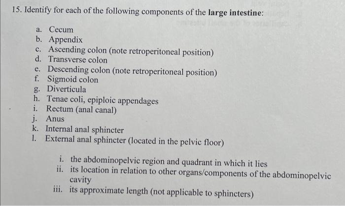 Solved 15. Identify for each of the following components of | Chegg.com