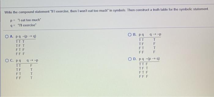 Solved Write the compound statement "If I exercise, then I | Chegg.com