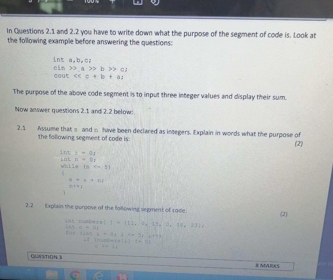 Solved in Questions 2.1 and 2.2 you have to write down what | Chegg.com
