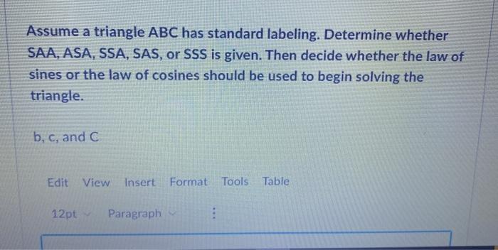 Solved Assume a triangle ABC has standard labeling. | Chegg.com