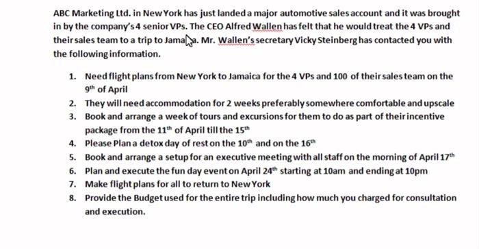 Solved ABC Marketing Ltd. in New York has just landed a | Chegg.com