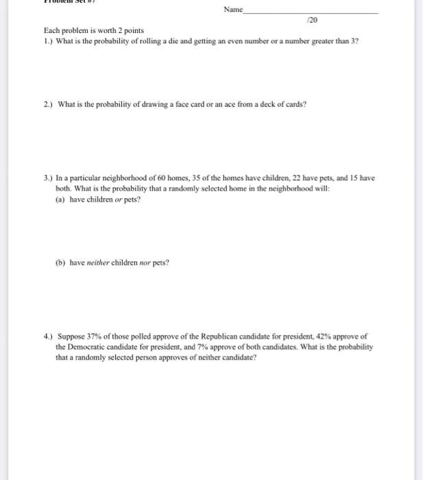 Solved Each problem is worth 2 points 1.) What is the | Chegg.com