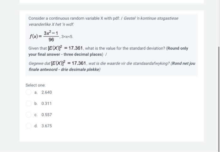 Solved Consider a continuous random variable X with pdf: / | Chegg.com