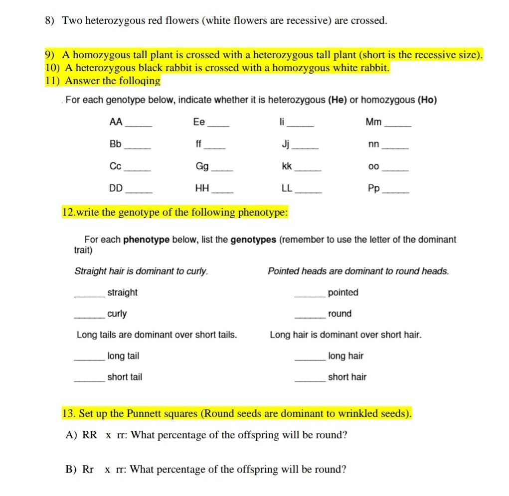 Solved 8) Two heterozygous red flowers (white flowers are