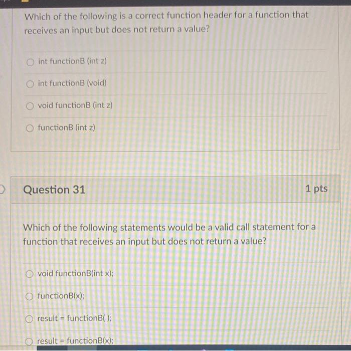 Solved Which Of The Following Is A Correct Function Header | Chegg.com