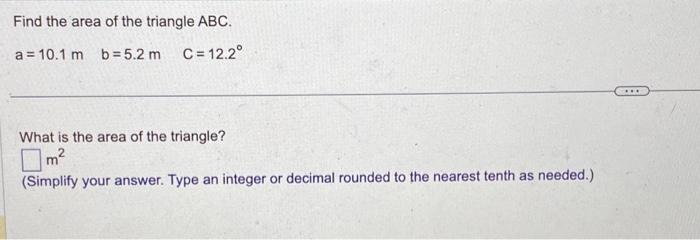 Solved Find the area of the triangle ABC. | Chegg.com