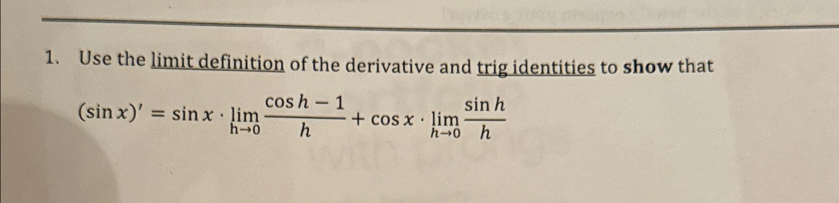 Solved Use the limit definition of the derivative and trig | Chegg.com