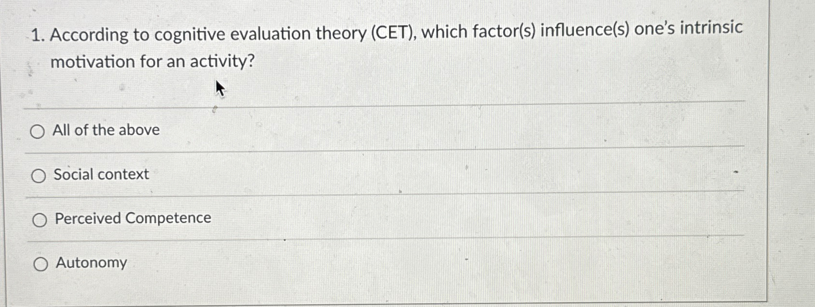 Solved according to cognitive evaluation theory cet chegg