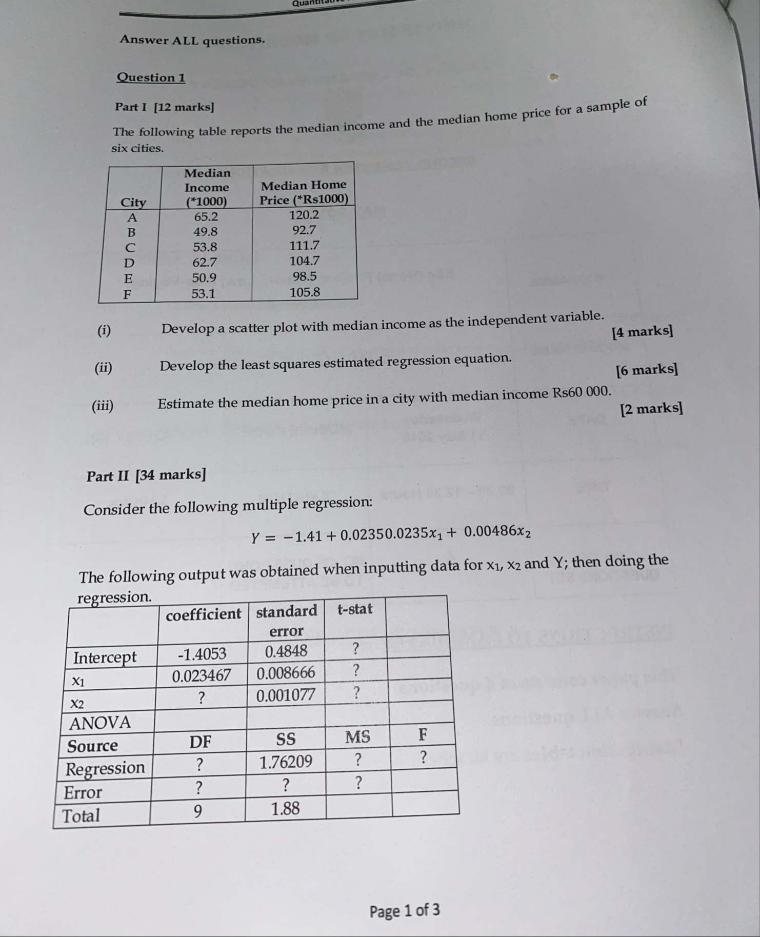 Solved Answer ALL questions.Question 1The following table | Chegg.com