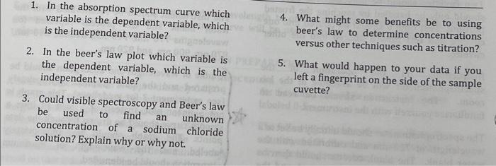 Solved 1. In the absorption spectrum curve which 4. What | Chegg.com