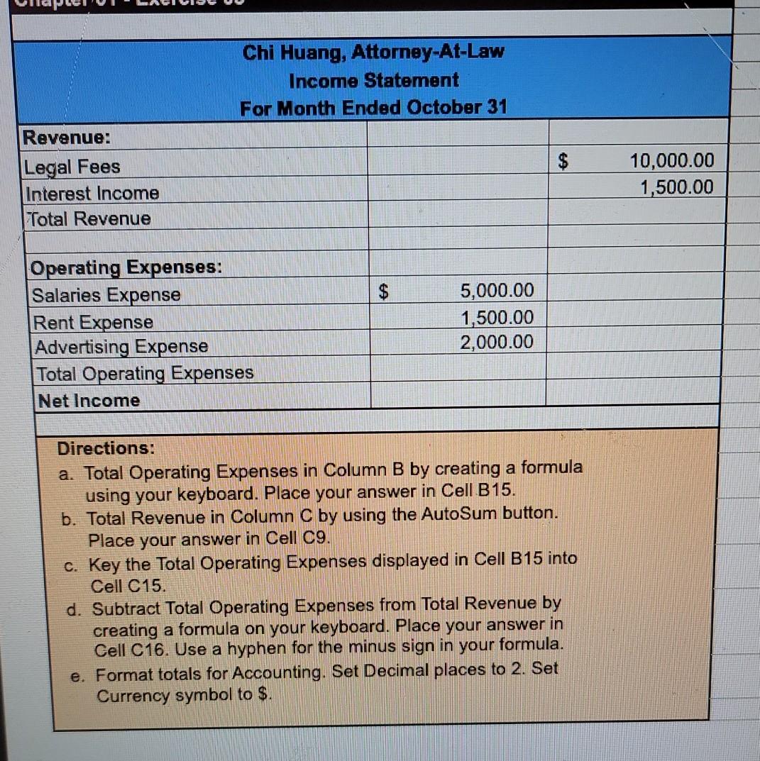 Solved Chi Huang, Attorney-At-Law Income Statement For Month | Chegg.com