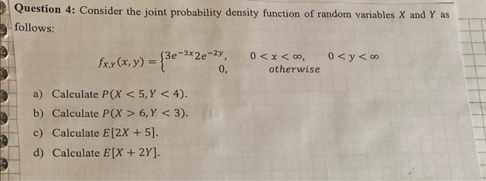Solved Question 4: Consider the joint probability density | Chegg.com