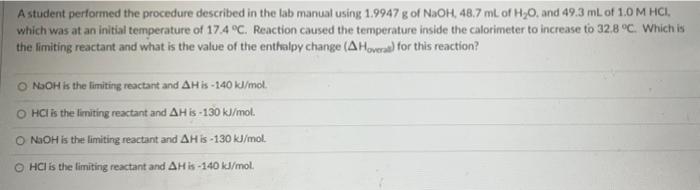 Solved A student performed the procedure described in the | Chegg.com