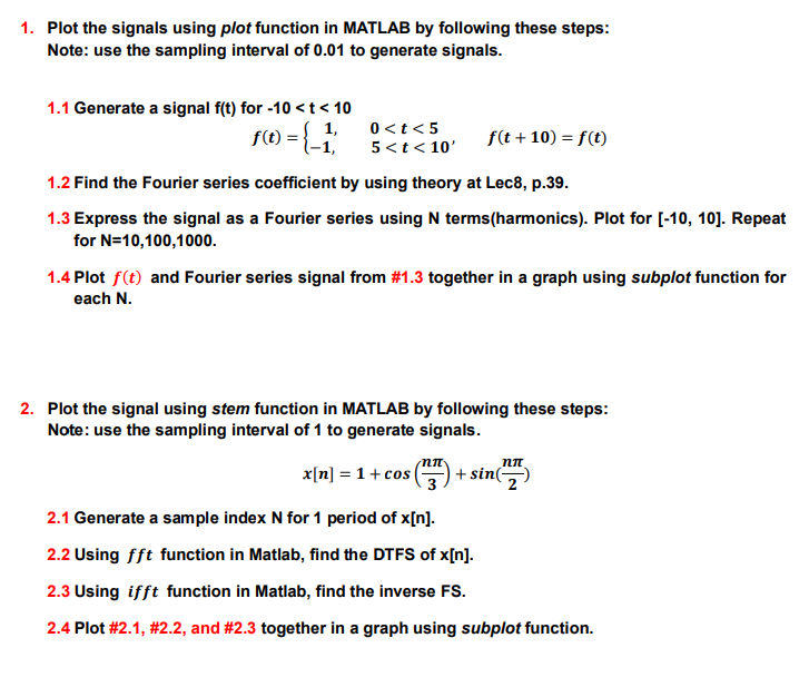 Solved Plot The Signals Using Plot Function In MATLAB By | Chegg.com