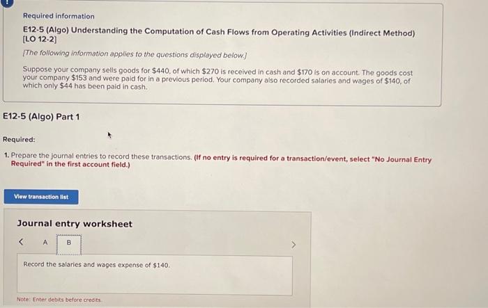 Solved Required Information E12.5 (Algo) Understanding The | Chegg.com
