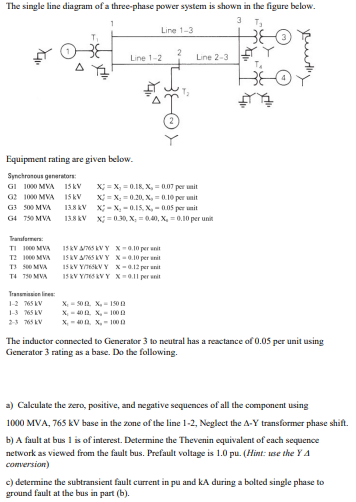 Solved The single line diagram of a three-phase power system | Chegg.com