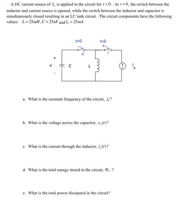 Solved A DC current source of I, is applied to the circuit | Chegg.com