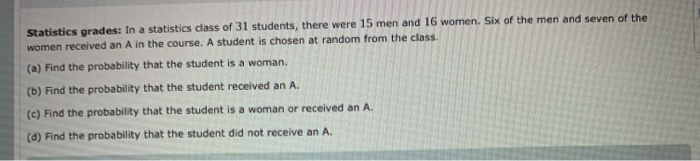 Solved Statistics grades: In a statistics class of 31 | Chegg.com