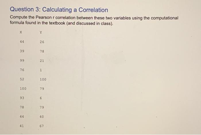 Solved Question 3: Calculating a Correlation Compute the | Chegg.com